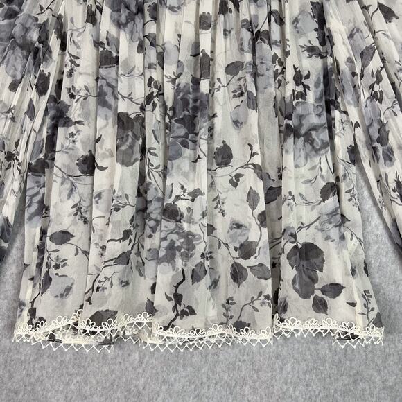 Zimmermann White Grey Floral Havoc Picot Silk Long Sleeve Blouse Size 3 - Picture 4 of 9